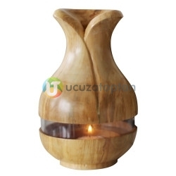 Çok Fonksiyonlu Bambu Kokusu Şişesi İçin Hazneli Ahşap Vazo (Krem Renk) - Thumbnail