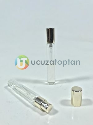 İnce Şeffaf Camlı 7,5 ml Boş Kalem Parfüm Şişesi Gold (1 Koli- 1.950 Adet)