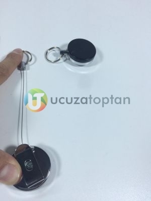 Metal İpli Siyah Yoyo Anahtarlık - Çap 4 cm