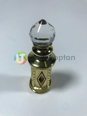 Kristal Topuz Başlıklı Metal Kaplamalı 5 ml Sürme ve Esans Şişesi