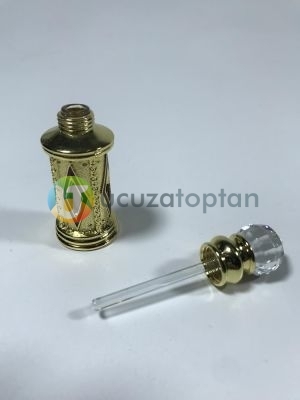 Kristal Topuz Başlıklı Metal Kaplamalı 5 ml Sürme ve Esans Şişesi