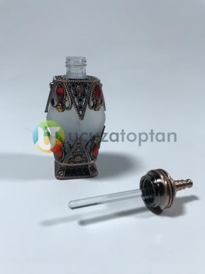 Osmanlı Model Taşlı Metal Kaplamalı 10 ml Dekoratif Sürme ve Esans Şişesi