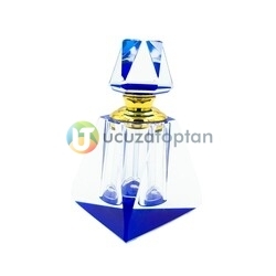 Üç Boyutlu Kristal 30cc Dekoratif Mavi Renk Esans Şişesi - Thumbnail